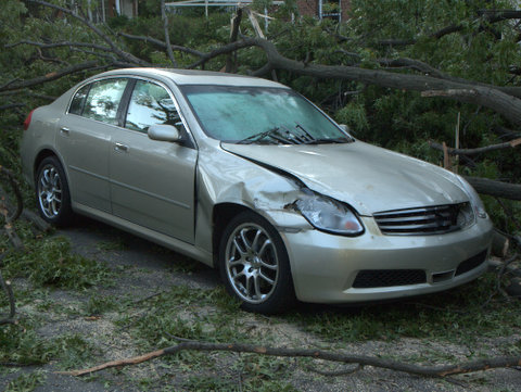 Damaged car on 70th Ave., Kew Gardens Hills, NYC